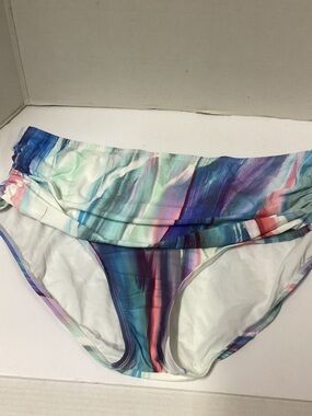 Fold-Over Waist Multicolor Watercolor Bikini Bottom - Unknown Brand
